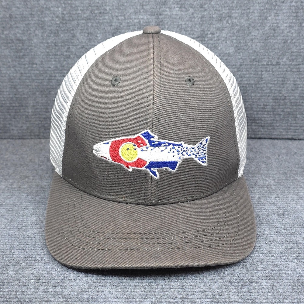 RepYourWater Hat Cap Snap Back Mens Gray Mesh Trucker Colorado Fly Fish Trout
